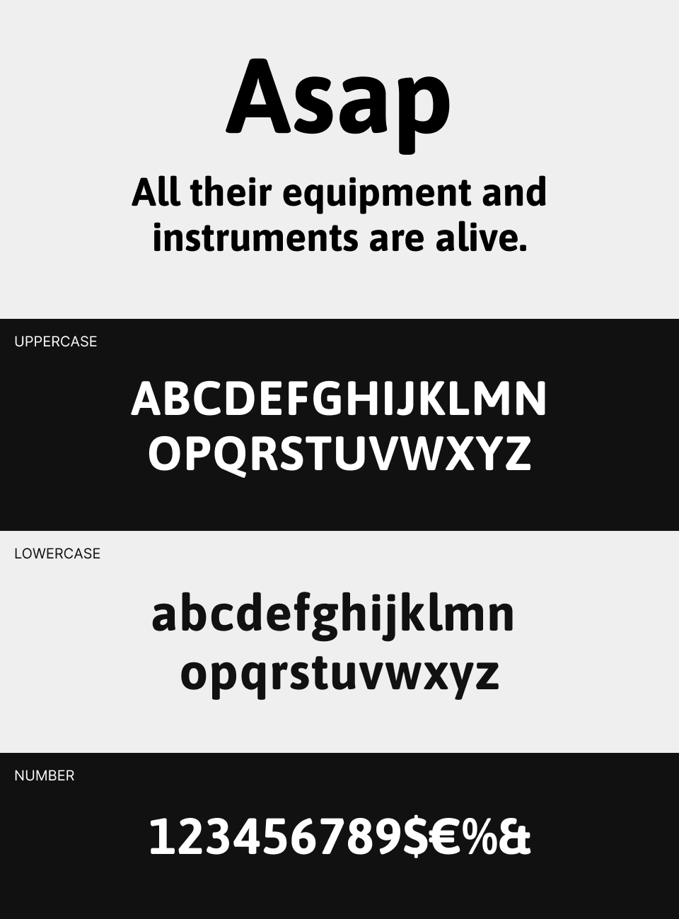 Asapの大文字・小文字・数字・記号のフォント見本