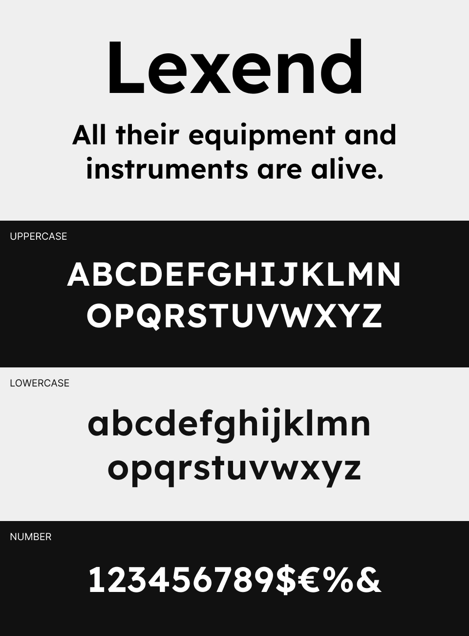 Lexendの大文字・小文字・数字・記号のフォント見本