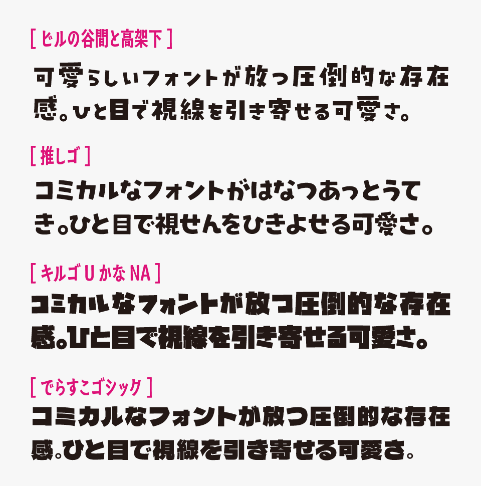 ビルの谷間と高架下と他のフォントを比較