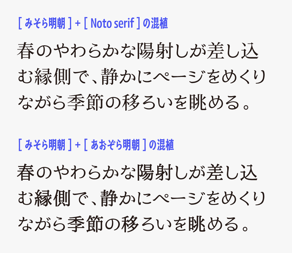 みそら明朝の混植事例